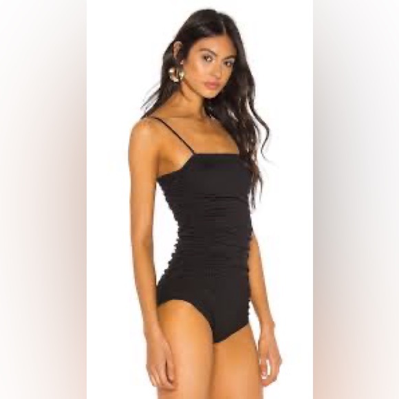 Free People Black Spaghetti Strap On Your Side Ruched Bodysuit Size Medium - Picture 5 of 12